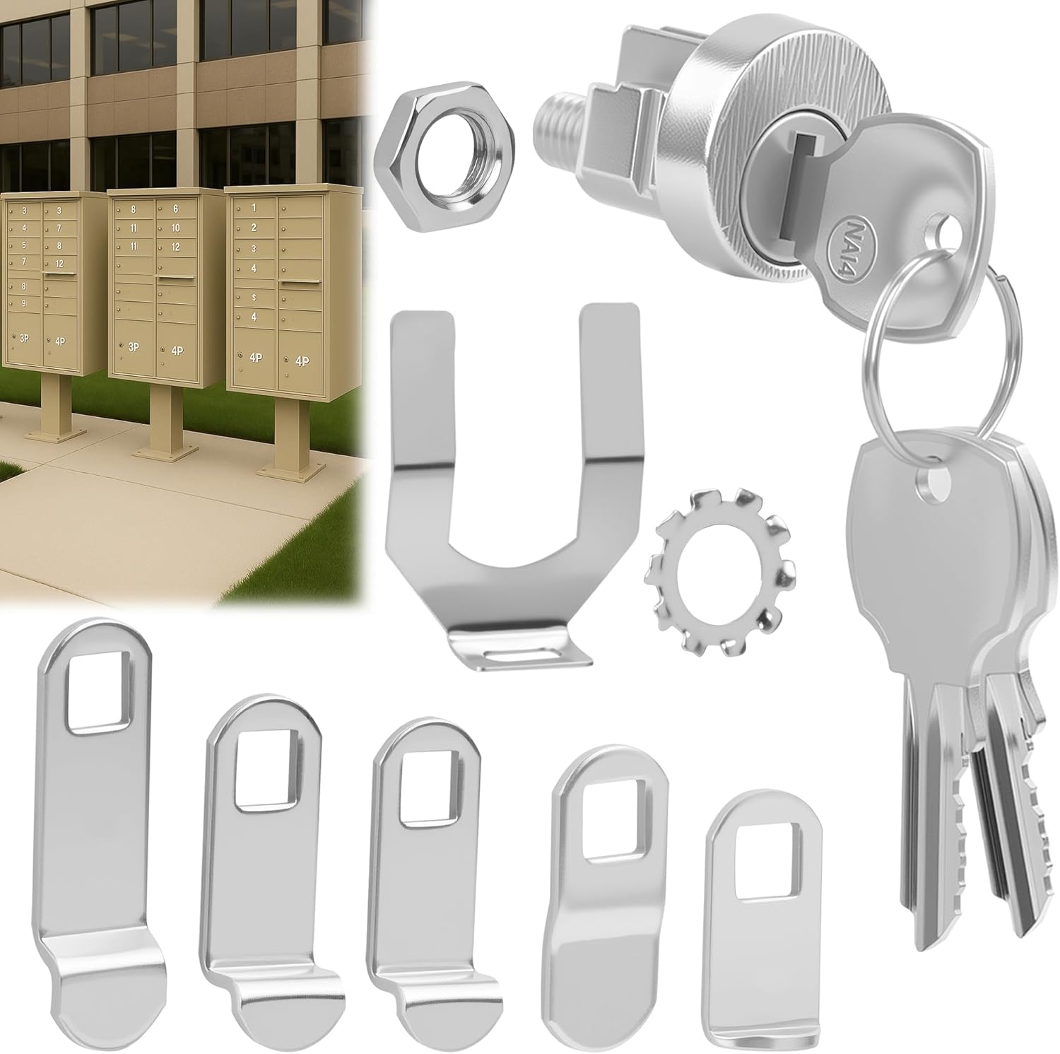 10 Pack L-1172C Mailbox Lock Replacement Includes 3 Keys Per Lock& 5 Locking Plates – C9100 National Standard Key Lock for Cluster Boxes,90° Clockwise Rotation