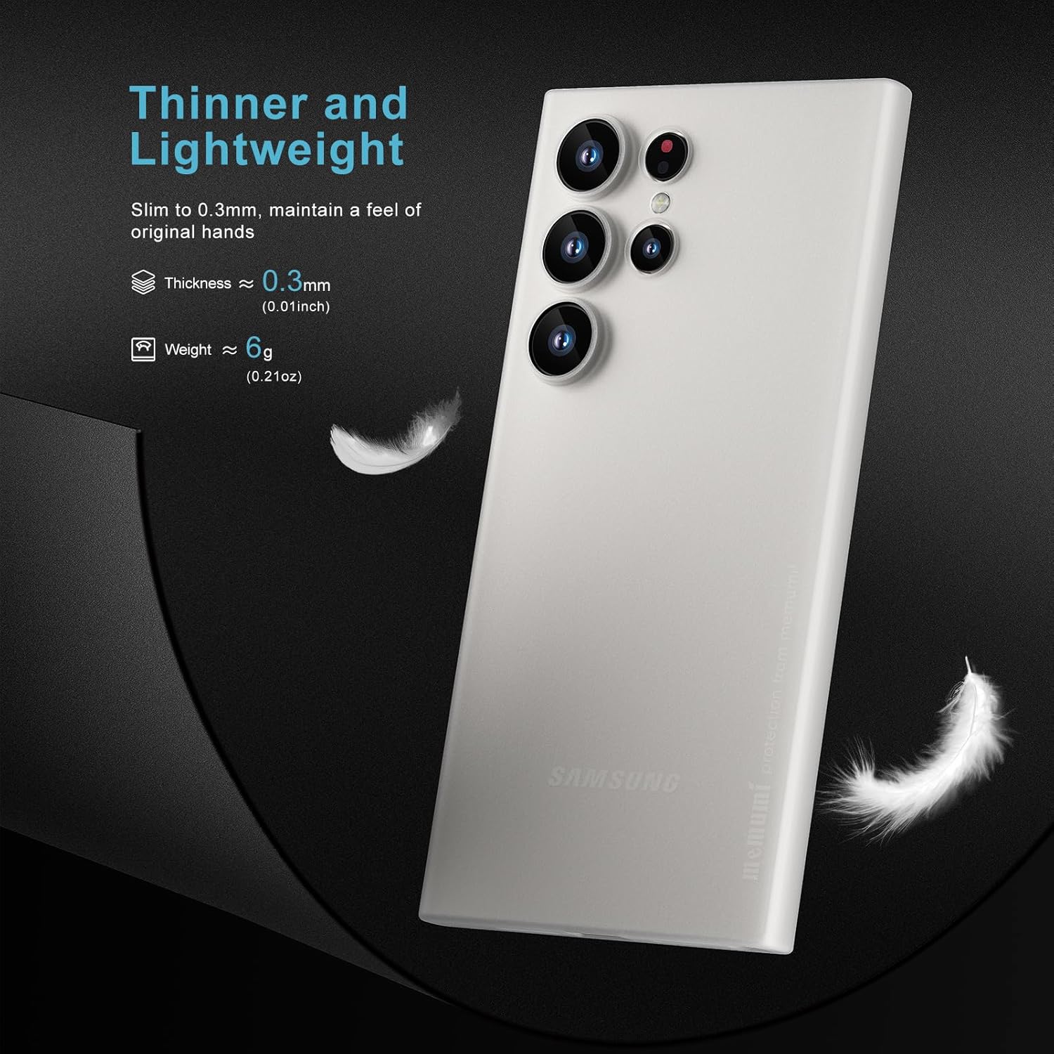 memumi for Samsung Galaxy S24 Ultra Slim Case, Super Light 0.3mm Matte Hard Back Cover for Galaxy S24 Ultra Thin Phone Case Minimalist Designed S24 Ultra, Matte Semi-Translucent White