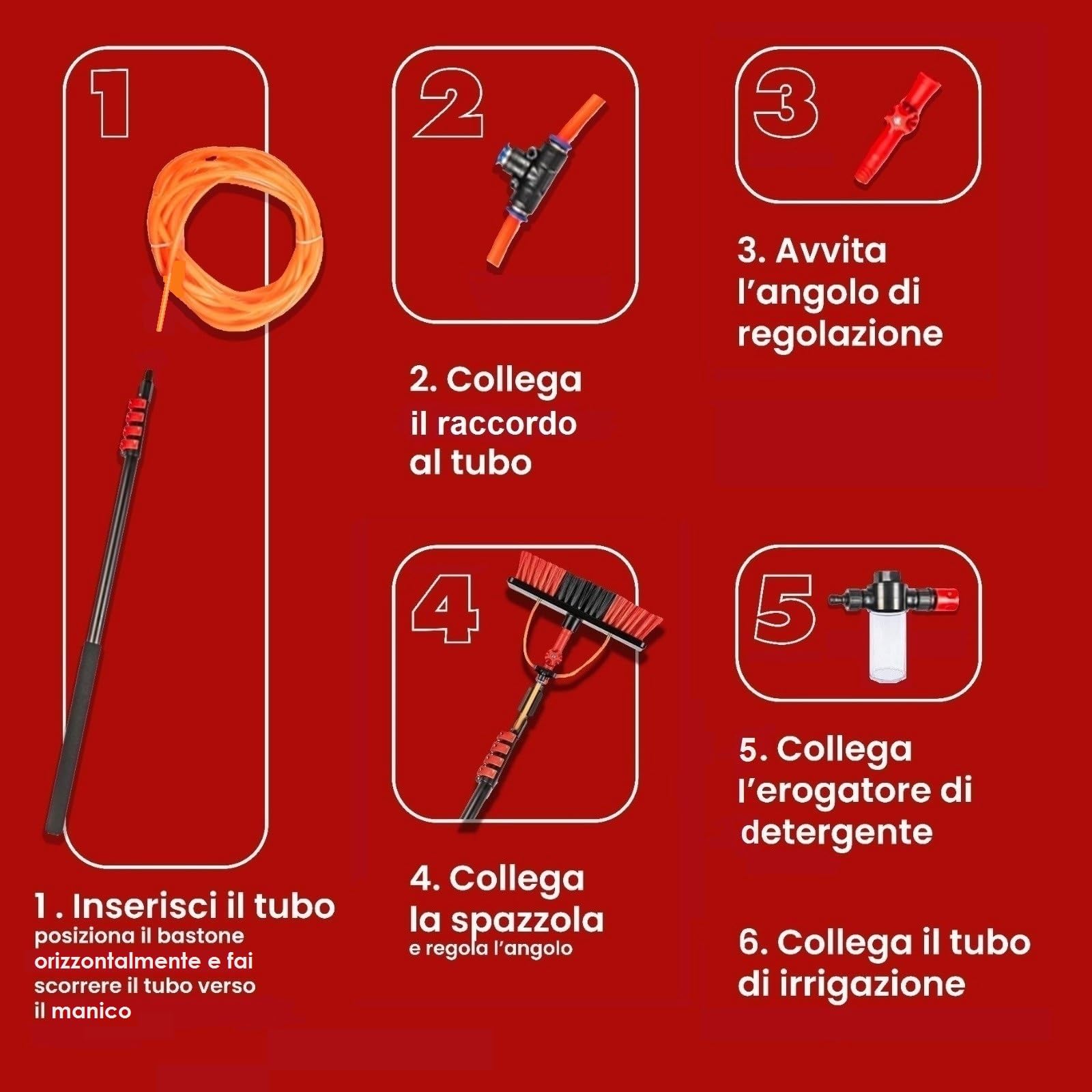 Italia | Kit Pulizia Pannelli Fotovoltaici | Estensibile 7 Metri | Idrospazzola ALINEAR per Lavaggio Tapparelle Vetrate Camper Auto Barca Pannelli Solari | Dispenser di Sapone Integrato