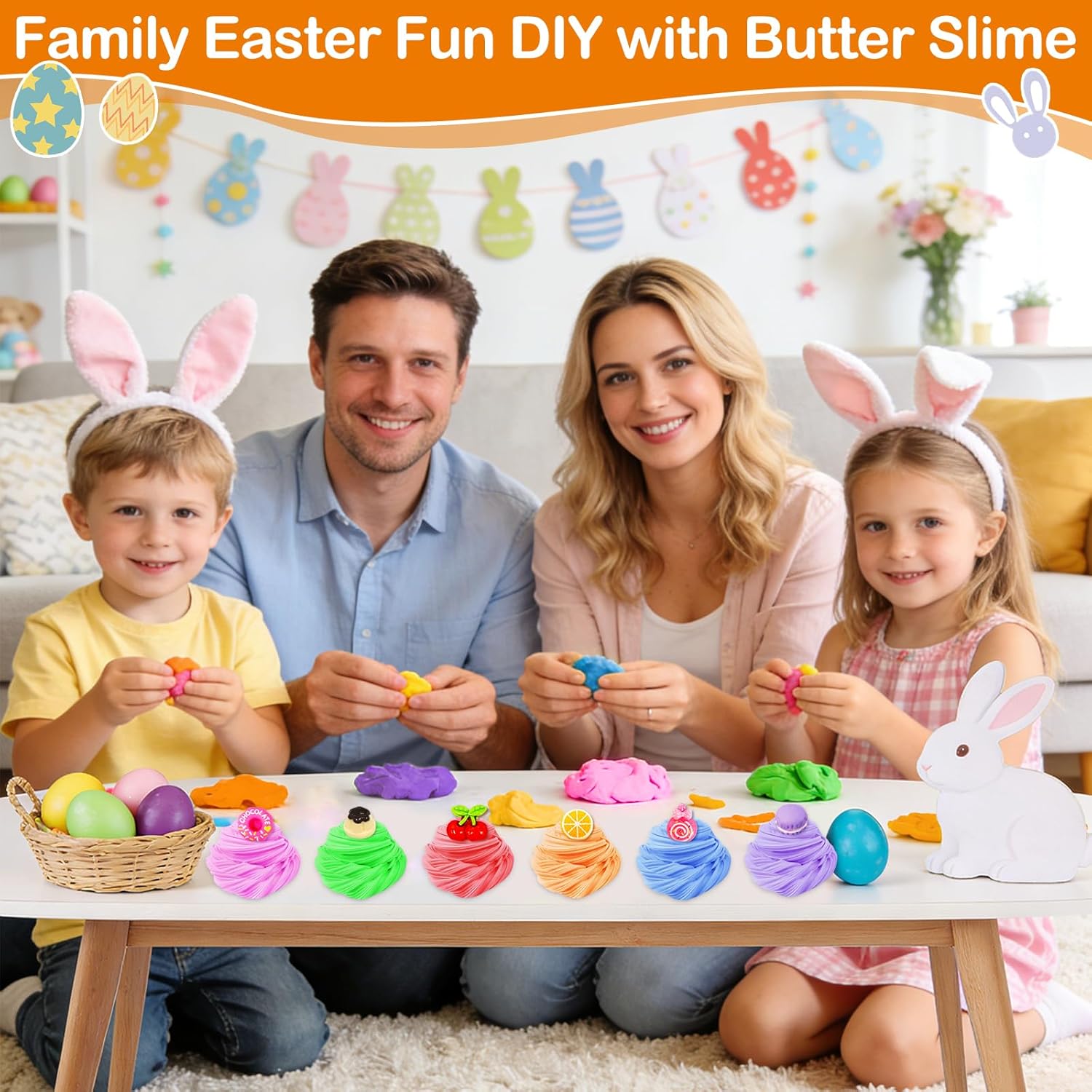 24 Pack Easter Basket Stuffers, Easter Gifts for Kids Butter Slime with Charms No-Sticky Stress Relief Fidget Toys for Classroom Exchange Gift Party Favor for Girls Easter Basket Stuffer Fillers