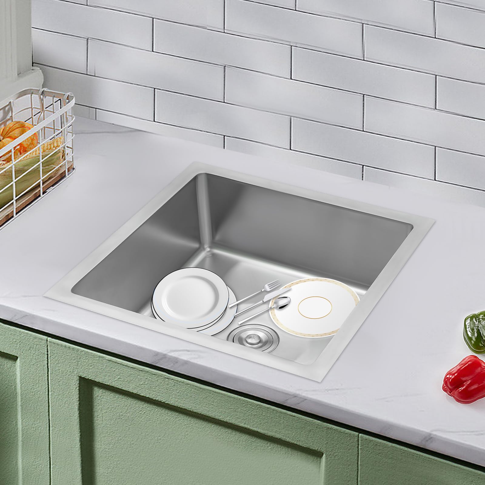 Lavello da cucina in acciaio inox 304, 60,96 x 60,96 x 33,02 cm, con
