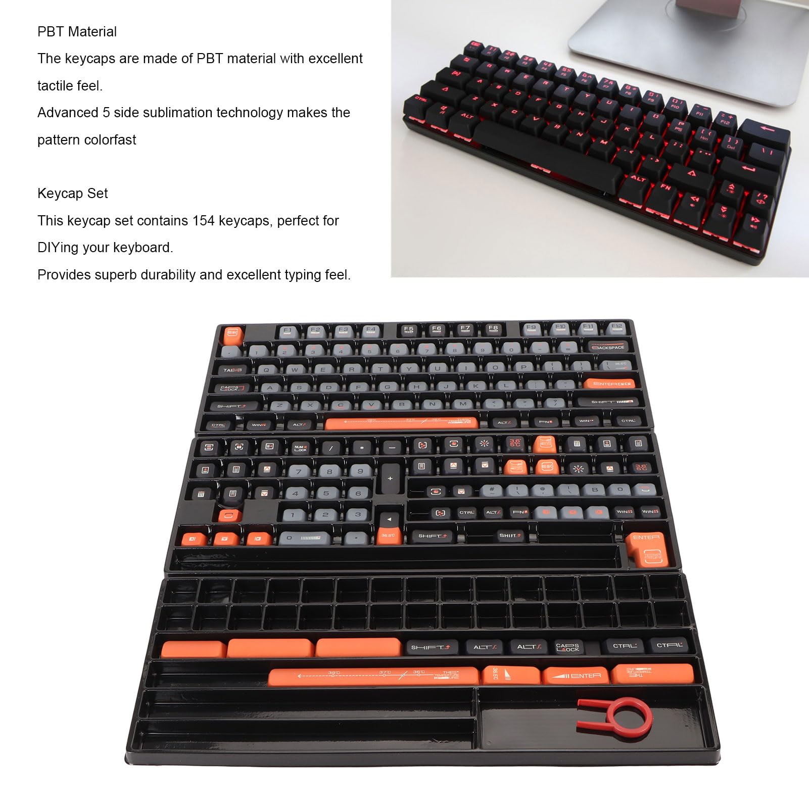 PBT Keycaps XDA Hauteur Cinq Faces Clavier Mécanique Sublimation Thermique 154 Touches