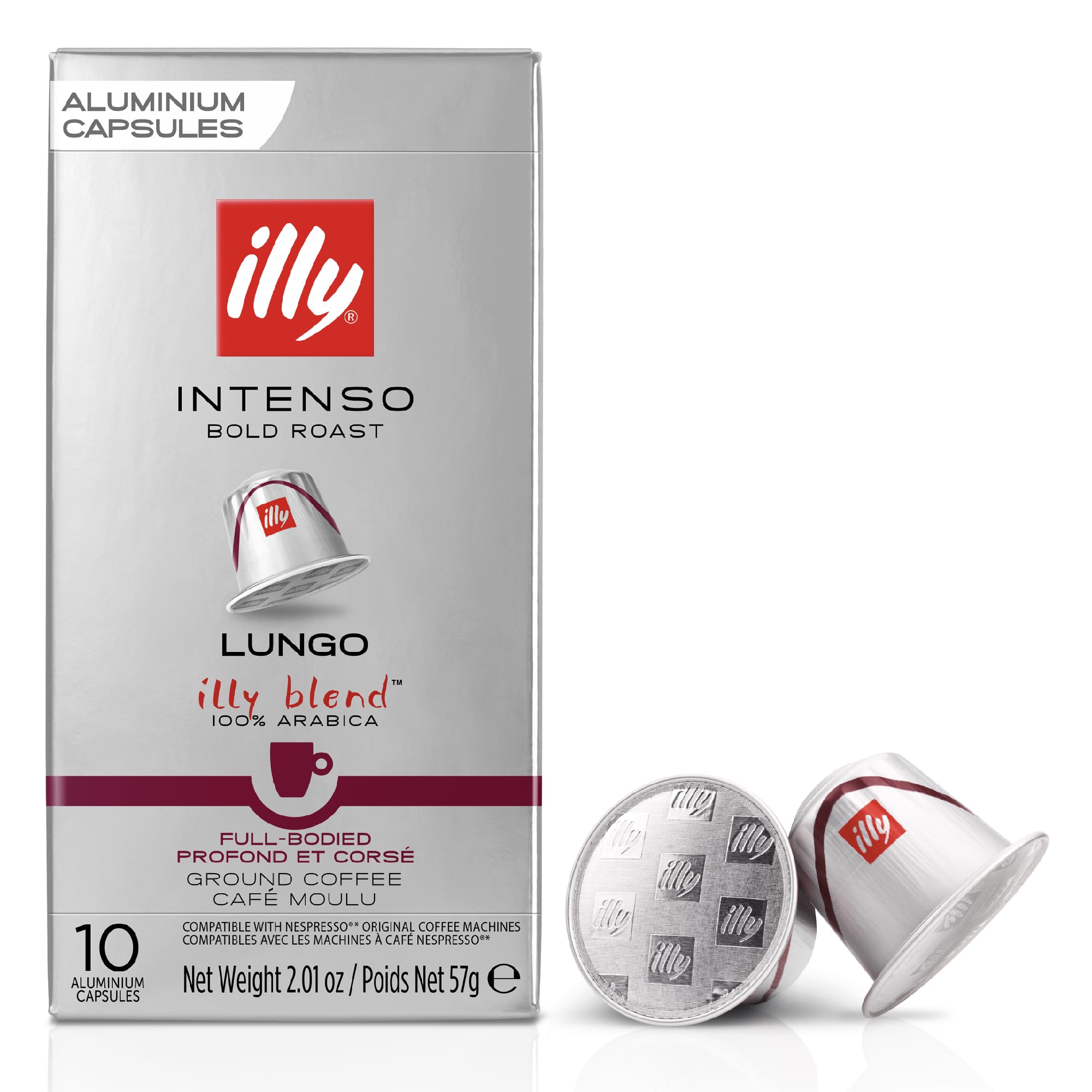 illy - Lungo Intenso Espresso Coffee Pods - Dark Roast - 100% Arabica Beans - Nespresso Compatible illy Capsules - Pack of 10