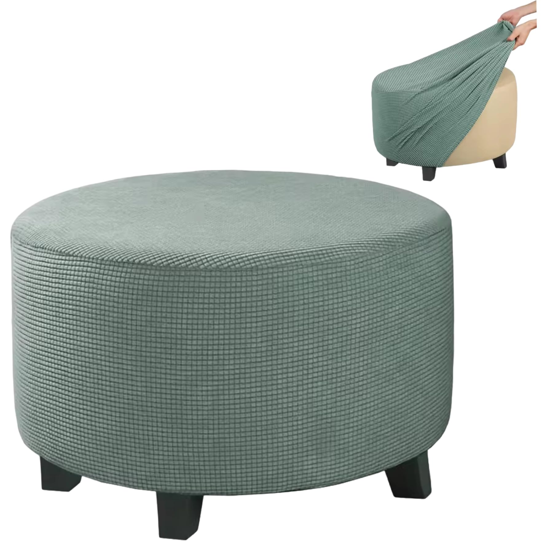 Housse de Pouf Ronde en Jacquard Extensible Housse de Pouf Pliable et Lavable avec Bord élastique Convient aux poufs 61 à 74 cm diamètre. Vert