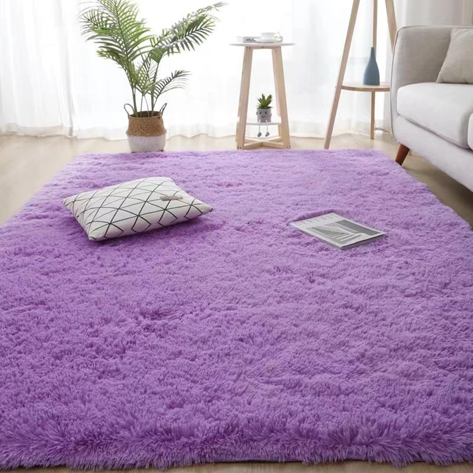 Tapis de salon extra doux pourpre 200 x 240 cm épais style contemporain