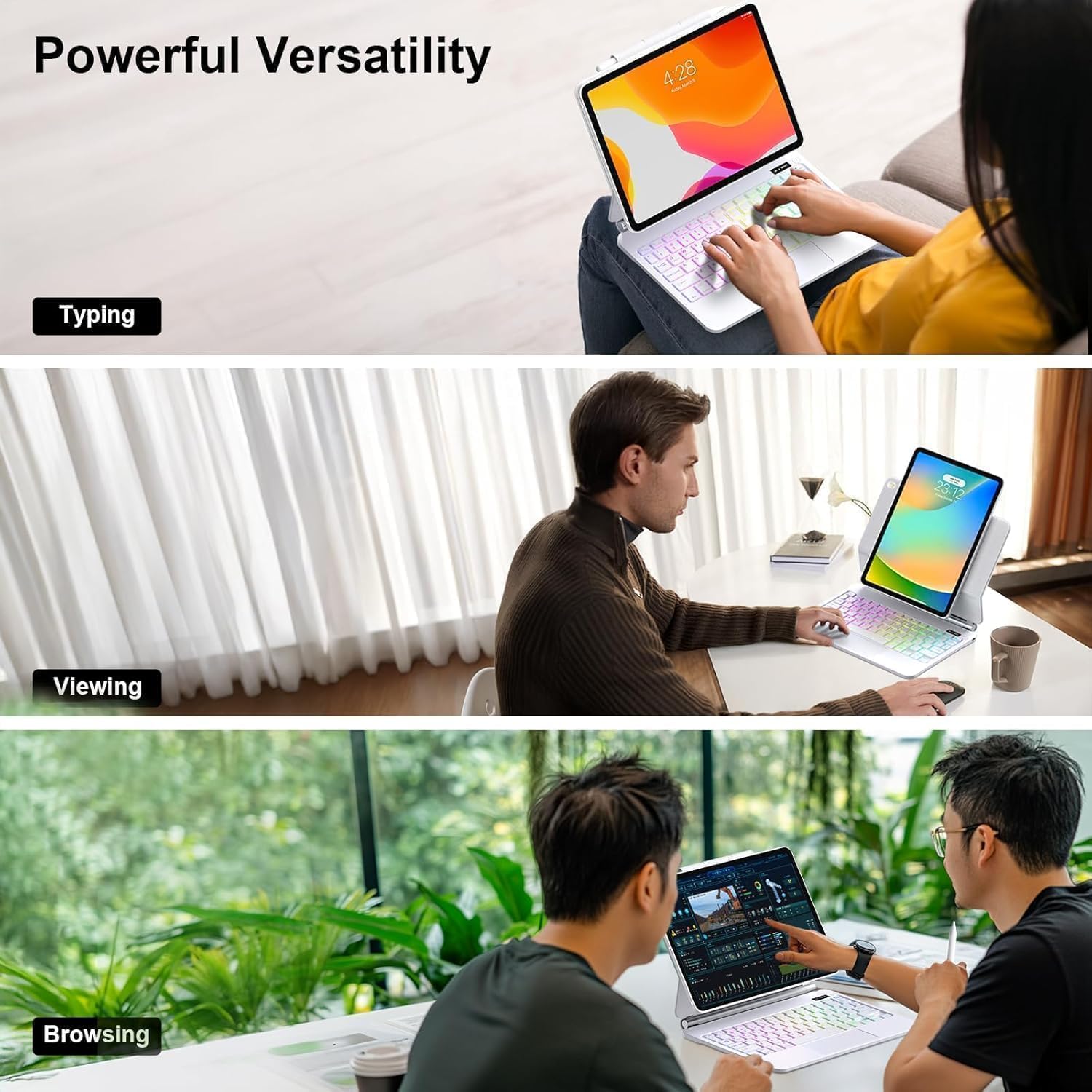 for iPad 9th Generation Case with Keyboard,Keyboard Case for iPad 9th/8th/7th Gen, Magic-Style Magnetic Keyboard Case with 7-Color Backlight - Multi-Touch Trackpad for iPad 10.2 inch (White) - Image 7