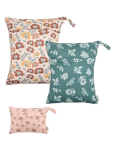 Miniatura 38 de ALVABABY LZ1920 - 2 bolsas de tela para pañales húmedos y secos, impermeables, reutilizables, con dos bolsillos con cremallera, para viajes, playa,