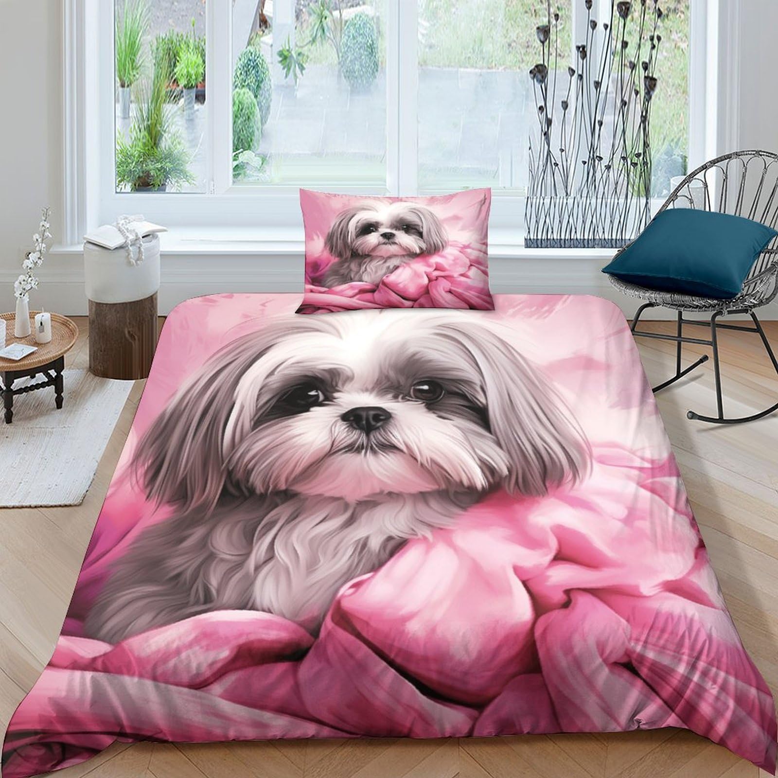 GPARSDDIO Shih Tzu Duvet Cover Set 3 PCS Hotel Quality Quilt Cover Bedding Sets Bed Covers with Pillowcases with Zipper Closure Breathable Stylish Comforter Single（135x200cm）