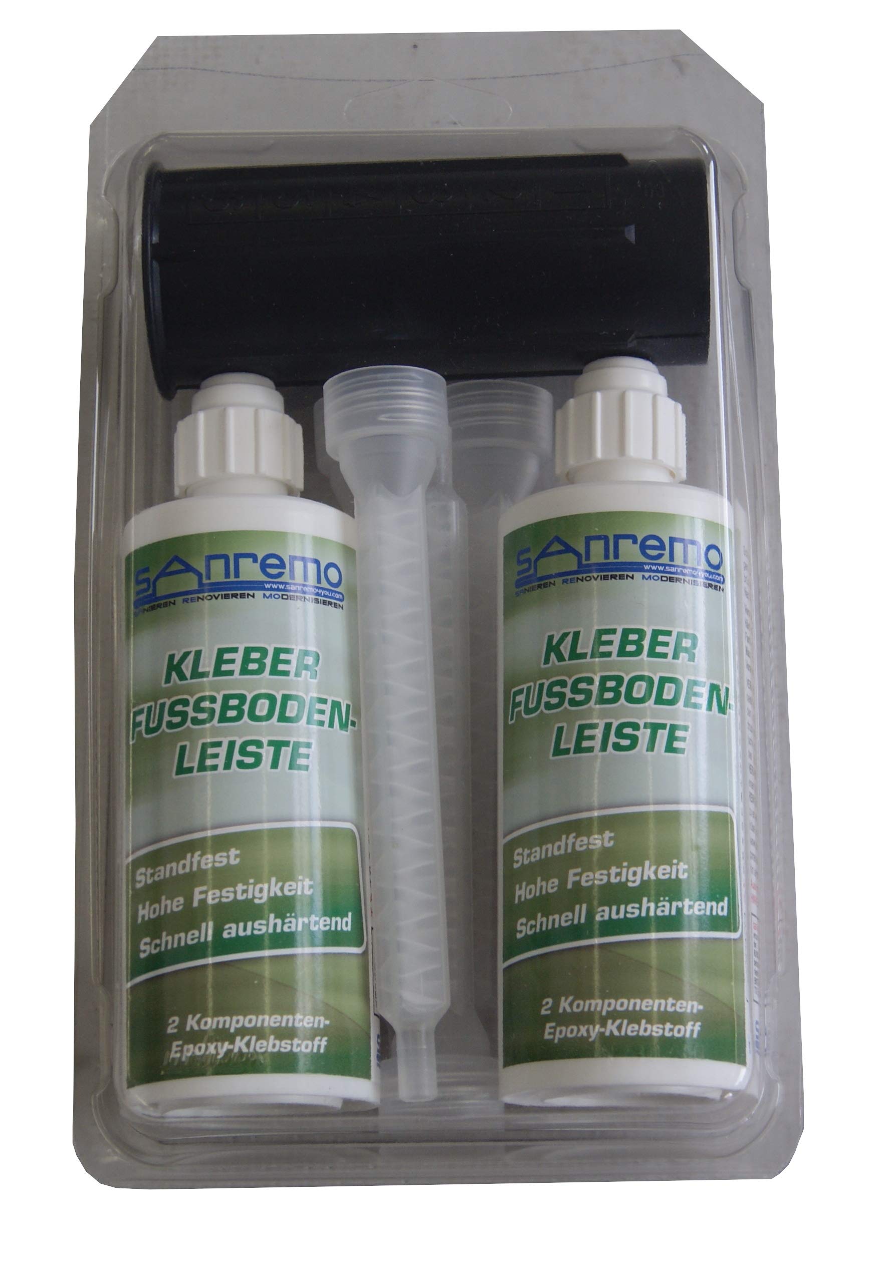 FUSSBODENLEISTE KLEBER 280ml + 4 Mischdüsen + Auspressstössel 2-Komponenten 15 Min. Epoxy Kleber