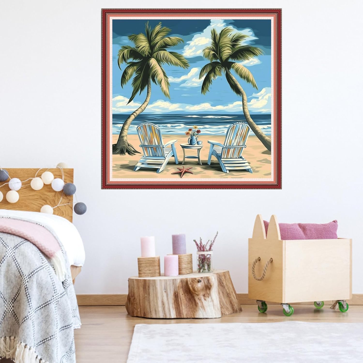 Joycasa Stamped Cross Stitch Kits for Beginners Full Range of Cross Stitching 11 CT Printed Cross Stitch Kit for Adults Cross-Stitch Patterns Needlepoint Kits&Drinking Tea Coconut Trees 18x18 inchs
