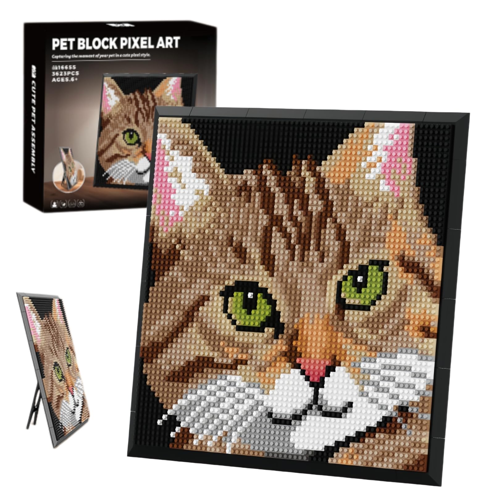 Tabby Cat Pixel Art Animal Mini Micro Blocks Wall Hanging Tabletop Decor