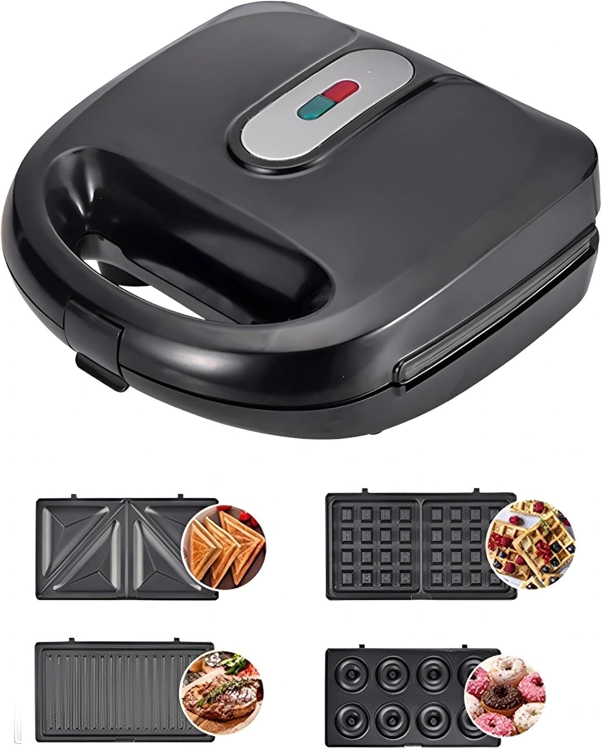 4 In 1 Sandwich Maker Panini Press, Removable Plates,Electric Breakfast Sandwich Maker,for Donuts Burgers Snacks and Desserts