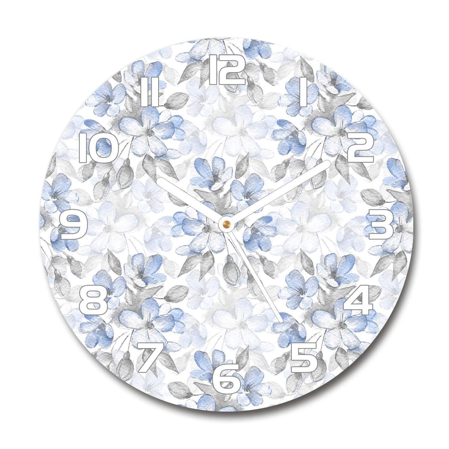 Horloge en verre 60x60cm Tulup silencieuse sur pied avec des fleurs délicates pour salon