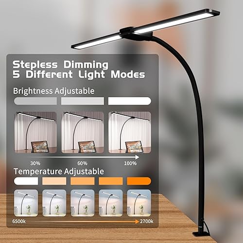 Miniatura 3 de Lámpara de escritorio LED, lámparas de escritorio de arquitecto de doble cabeza para oficina en casa, iluminación de oficina extra brillante,
