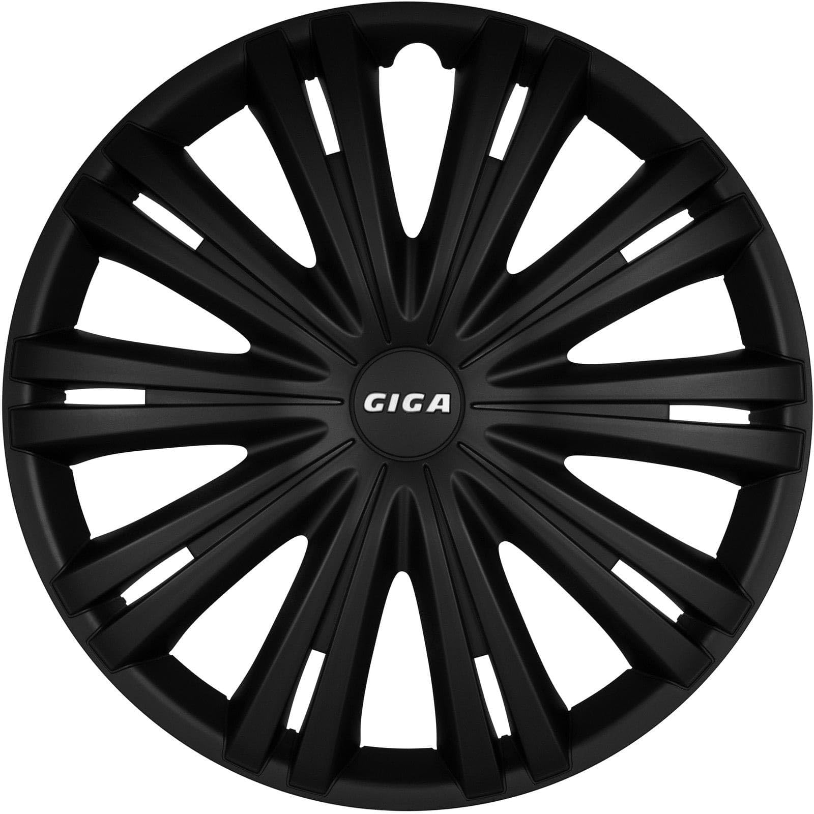 Copricerchi di alta qualità, 15 pollici, colore nero opaco, con scritta, set da 4 copricerchi per cerchioni in acciaio, copricerchi per una protezione ottimale (Giga/Nero opaco + scritta)