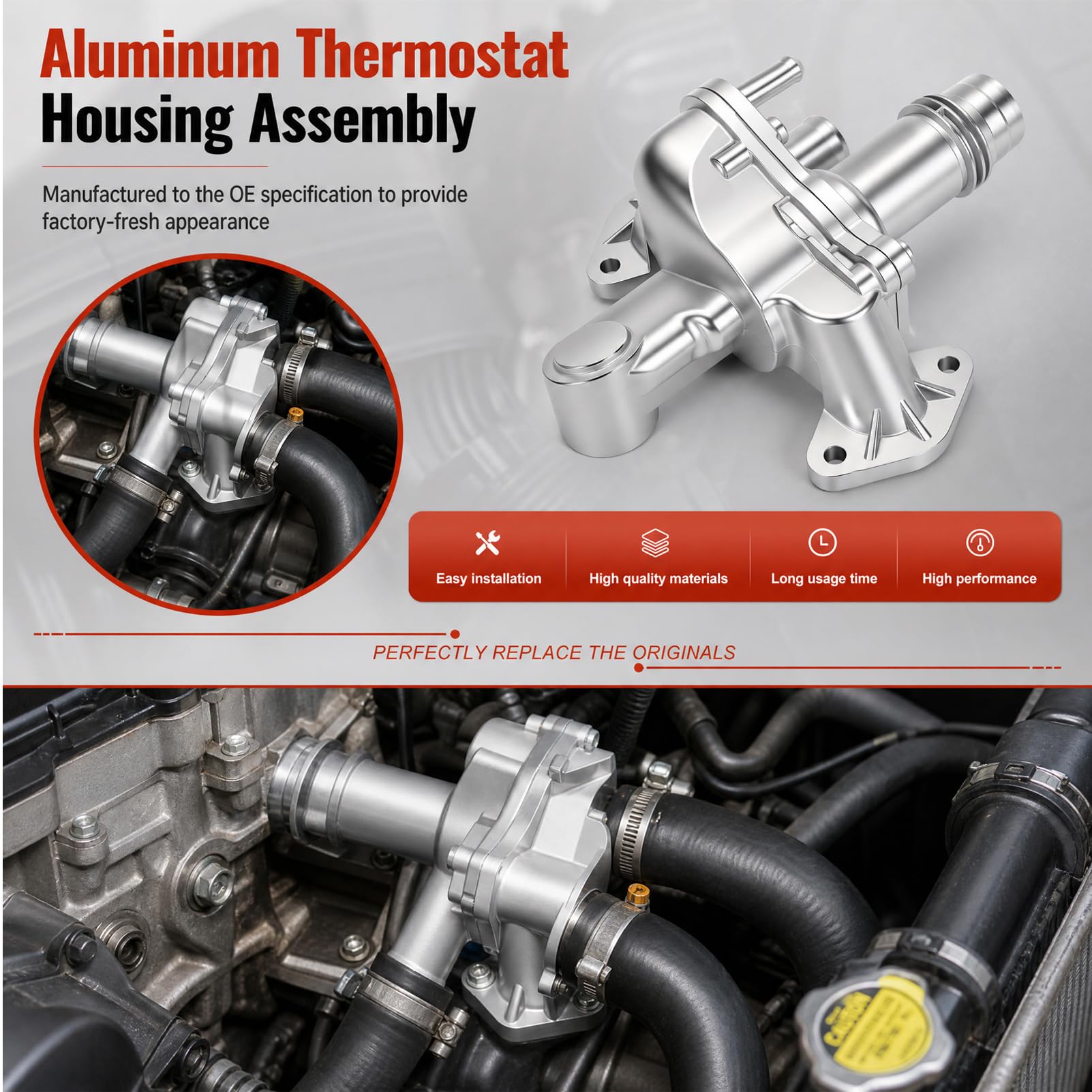 LR073372 Aluminium Thermostatgehäuse Wasserauslass Montage für Discovery 3 4, Sport L322 L494, J.a.gua.r XF XJ 2.7 TDV6 3.0 SDV6 Diesel Kühlmittelkrümmer