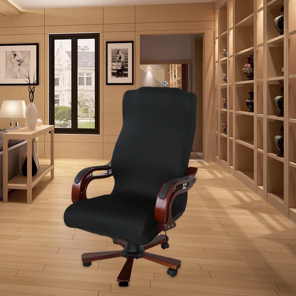 ELEOPTION Office Chair Seat Cover Stretch High Back Large Size, Universal Chair Cover for Computer Chair Executive Chair Rotating Swivel Chair Boss Chair Slipcovers Modern Style (Large, Black)