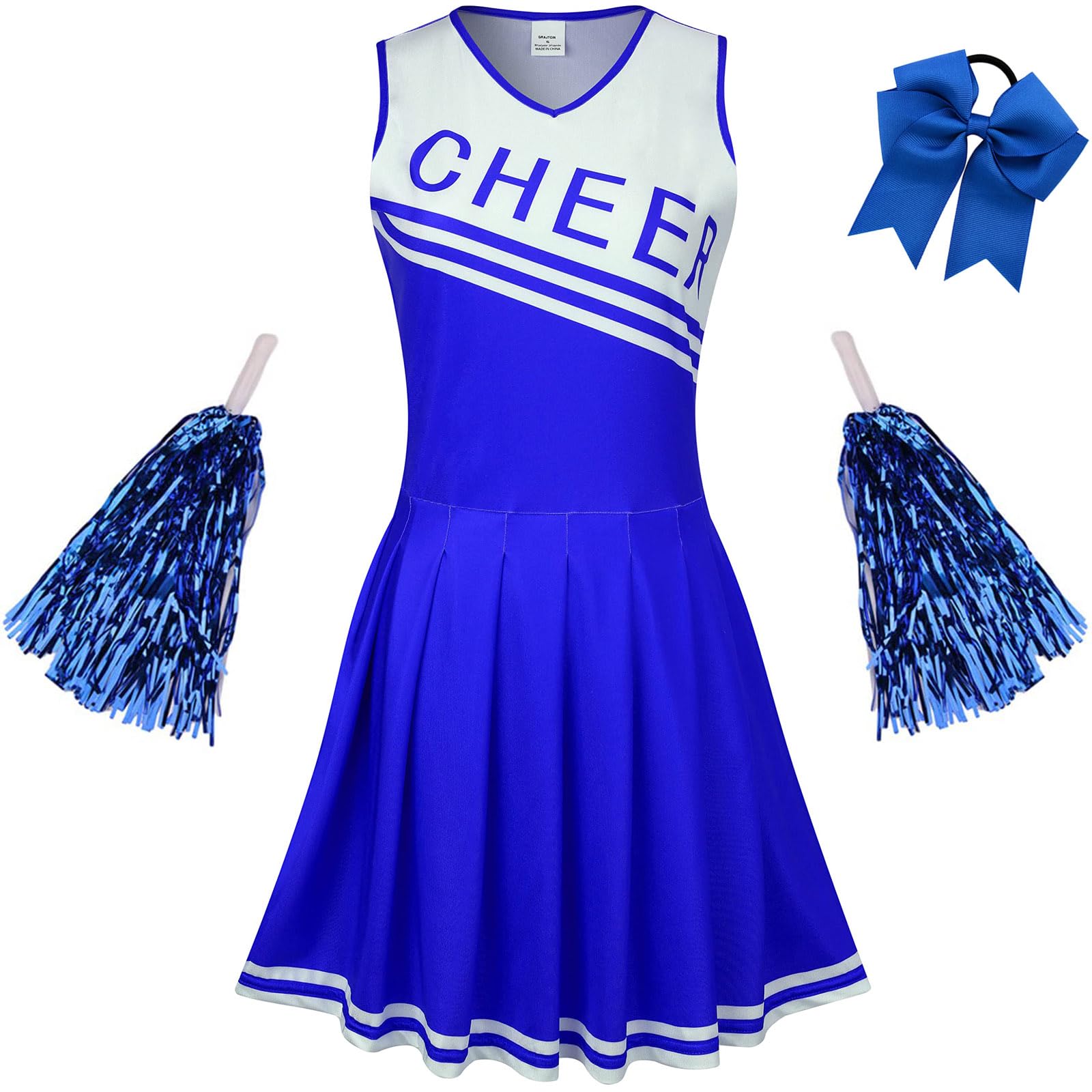 GRAJTCIN Girls Cheerleader Costume for Kids 6-14 Years Halloween Cheerleading Uniform Outfit