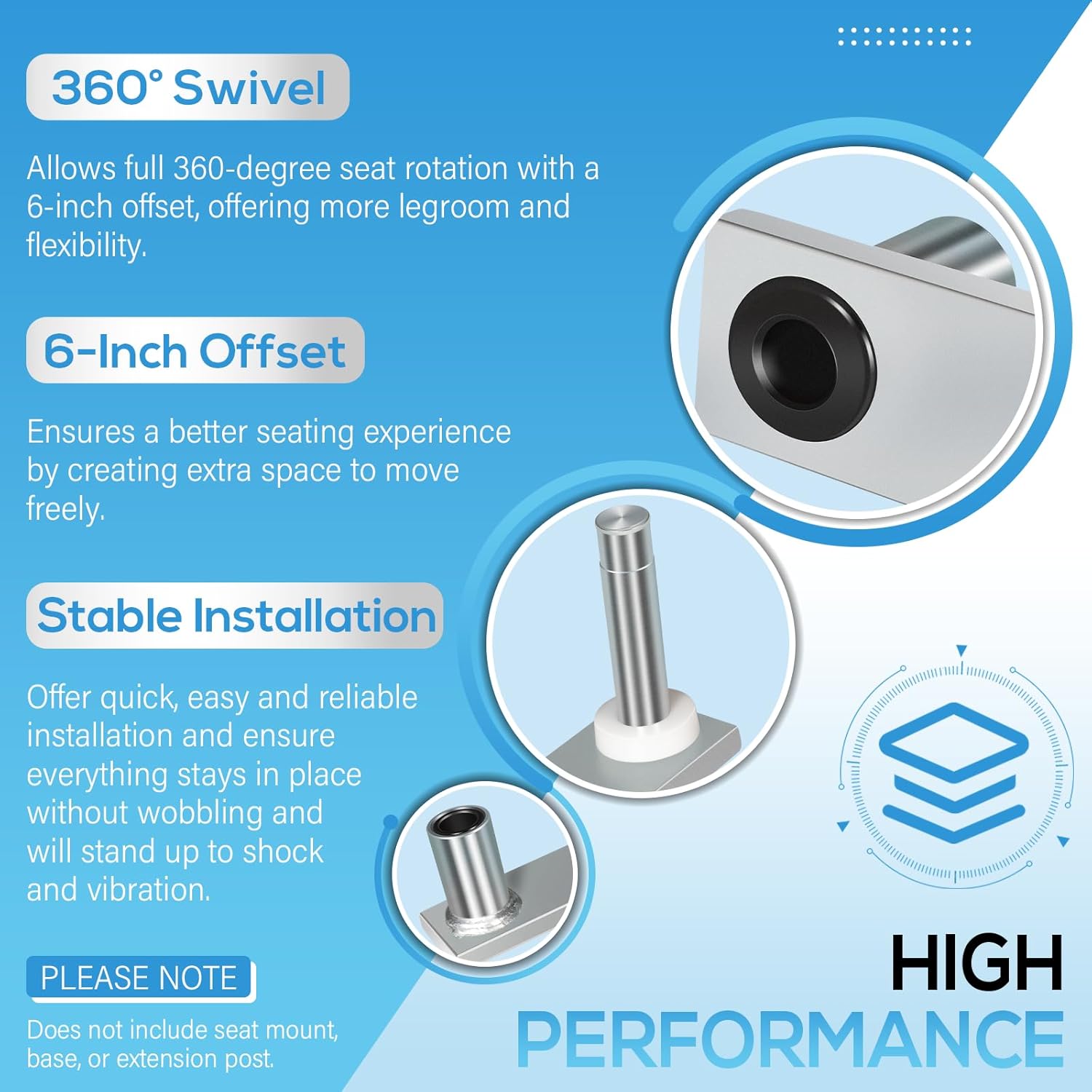 Bonbo 7062-3 Marine Boat Seat Mount Zinc-Plated Steel 6-Inch Swivel Offset 360° Rotation