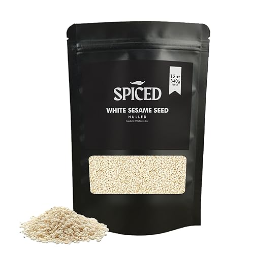 Spiced - Semillas de sésamo blanco con casco gourmet semillas de 6 onzas para cocinar decorar y aderezos para ensaladas