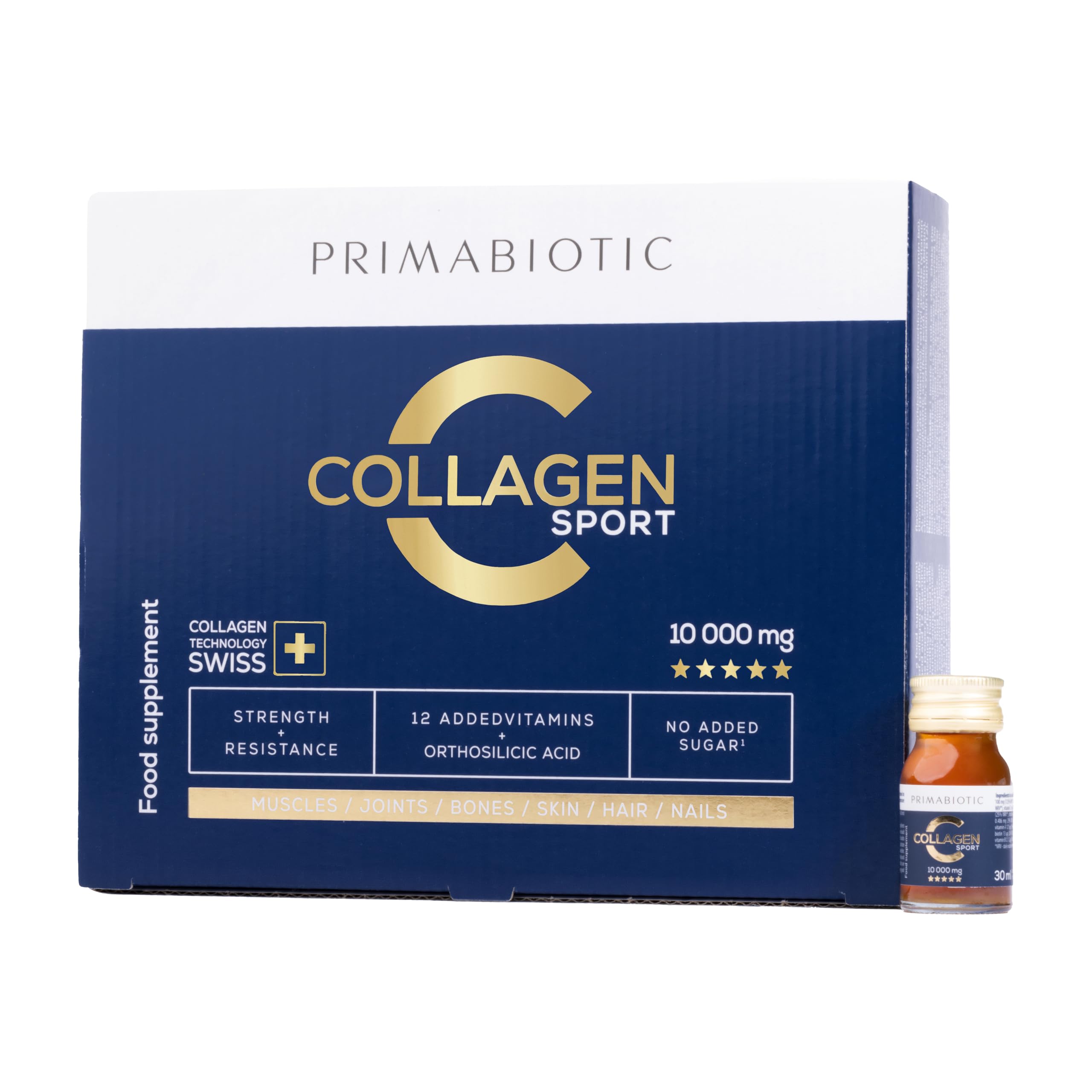 PRIMABIOTICCollagen Sport - Collagen Shots for Drinking 30x30 ml - 10,000 mg with Orthosilicic Acid - for Active People - Pineapple Flavor - 45 kcal per Serving