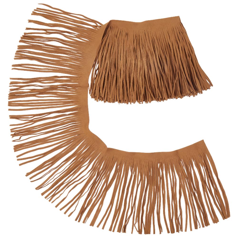 GORGECRAFT Bordure à Franges 2m X 15cm Simili Daim Marron Double Face - Franges Cuir PU Pour Couture Et Bricolage