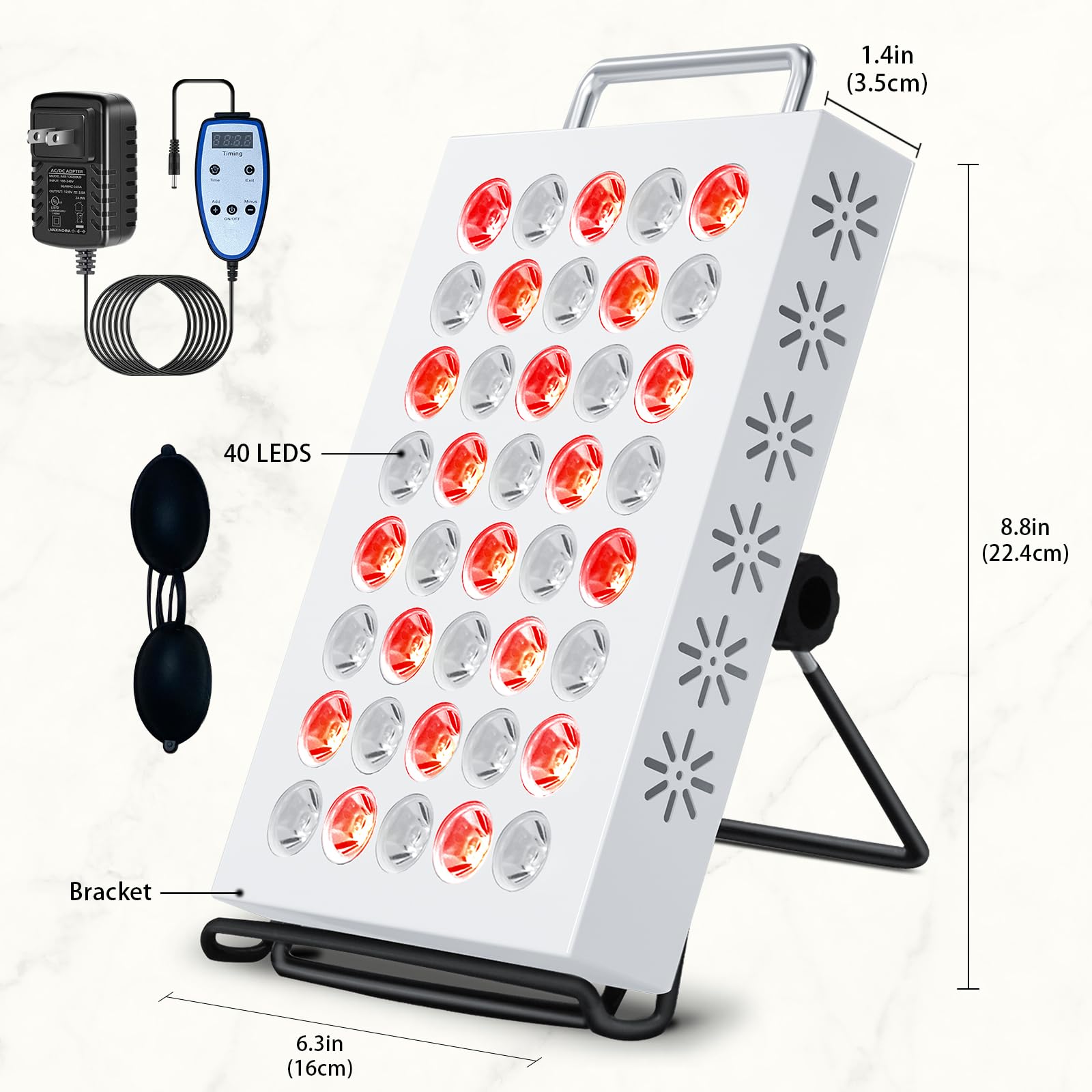 Lámpara de Luz Roja 660nm & 850nm, Panel de 40 LED con Temporizador, Luz Roja para Casa/Oficina