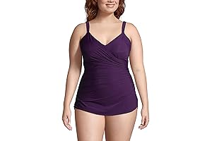 Lands' End Women's Black Purple SlenderSuit Tummy Control Skirted Swimsuit