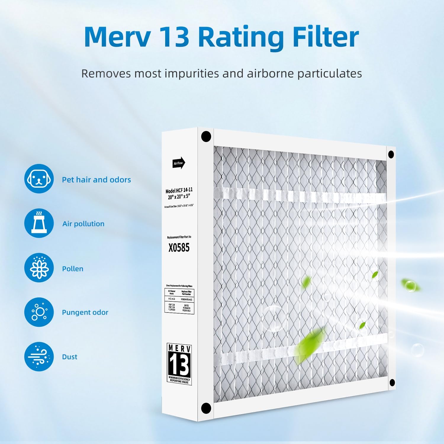 X0585 Filter Replacement 20x20x5 Compatible with Lennox X0585 HCF14-11 for Honeywell FC100A1011, MERV 13 Furnace HVAC Foldable