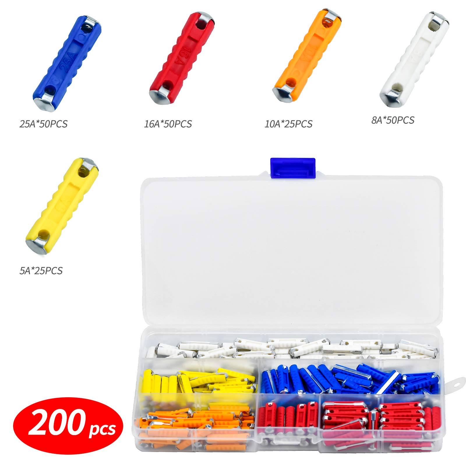 Buy XIAOXIAO Set of 200pcs 5A 8A 10A 16A 25A Car Torpedo Fuses, Ceramic