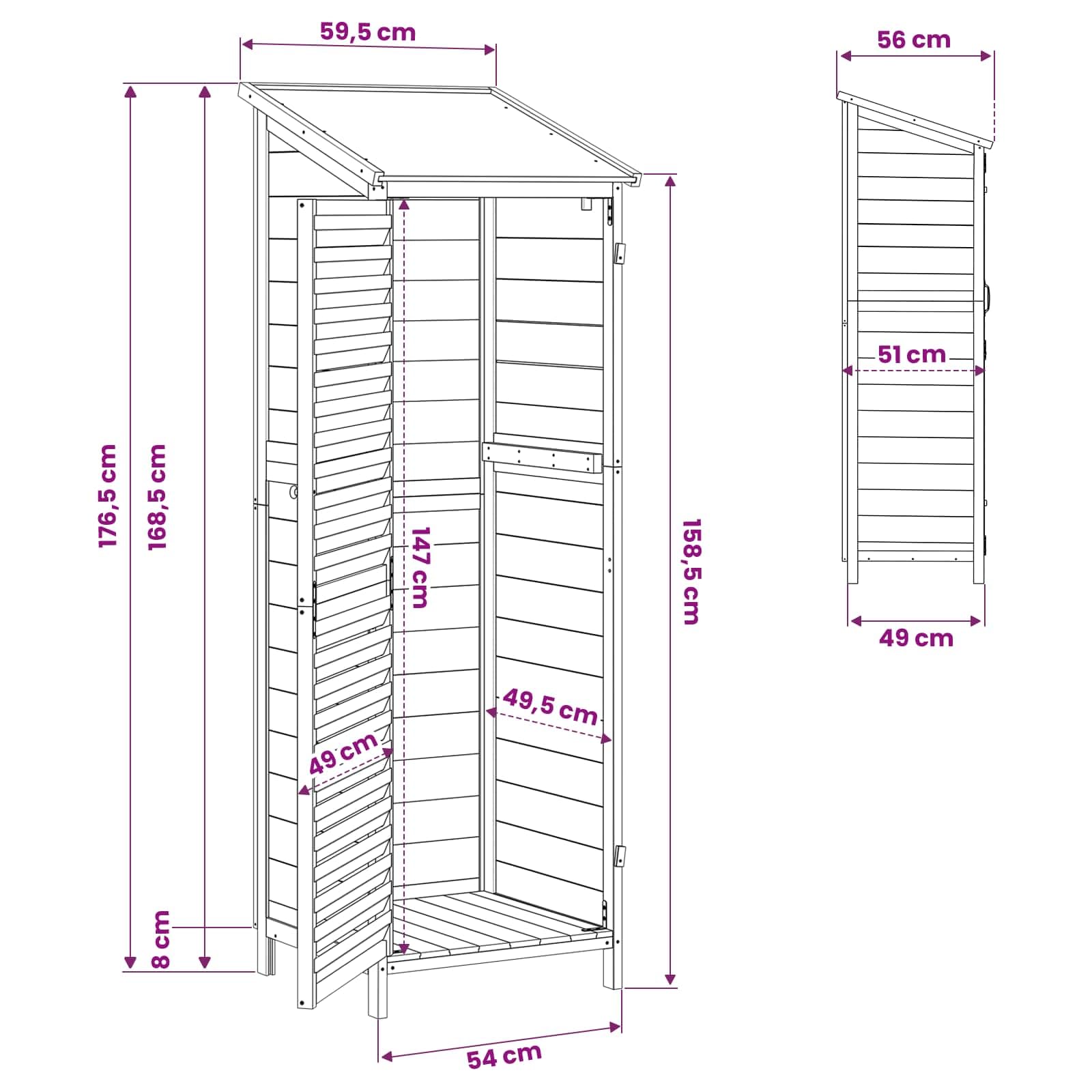 vidaXL Shed ogrodowy z dachem Biały 59 x 56 x 176 cm Drewno Świerkowe