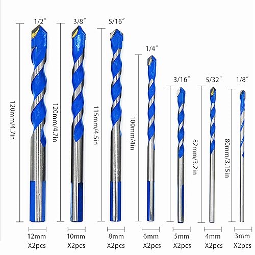 Miniatura 2 de Juego de 14 brocas de perforación definitivas, multifuncionales, brocas triangulas, juego de brocas de mampostería para azulejos, hormigón,