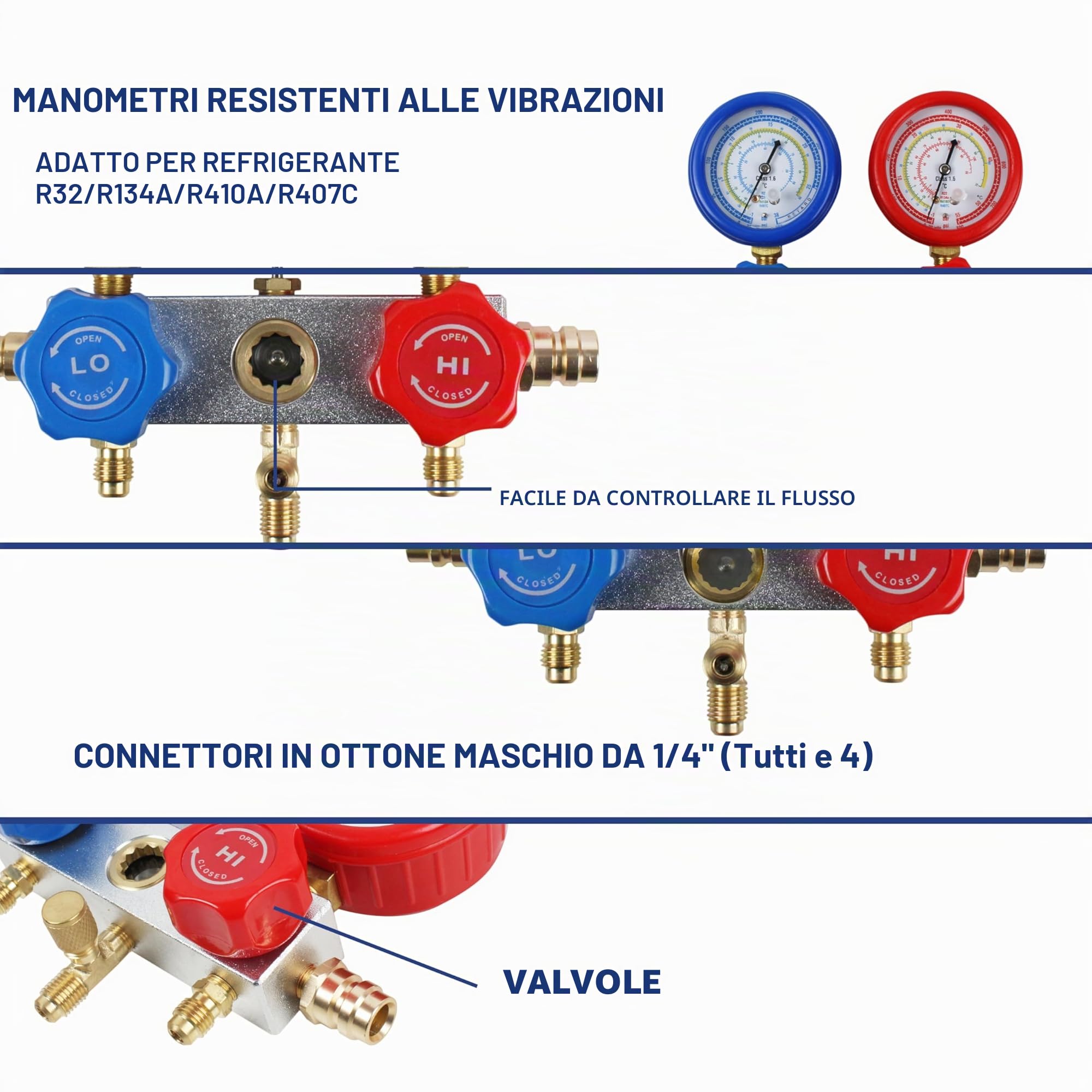 BACOENG Set Manometri Condizionatori, Kit Ricarica Aria Condizionata Auto con 1.5m Tubi per Auto Strumenti Diagnostici, Manifold Gauge Kit per R134A R410A R407C Refrigerante