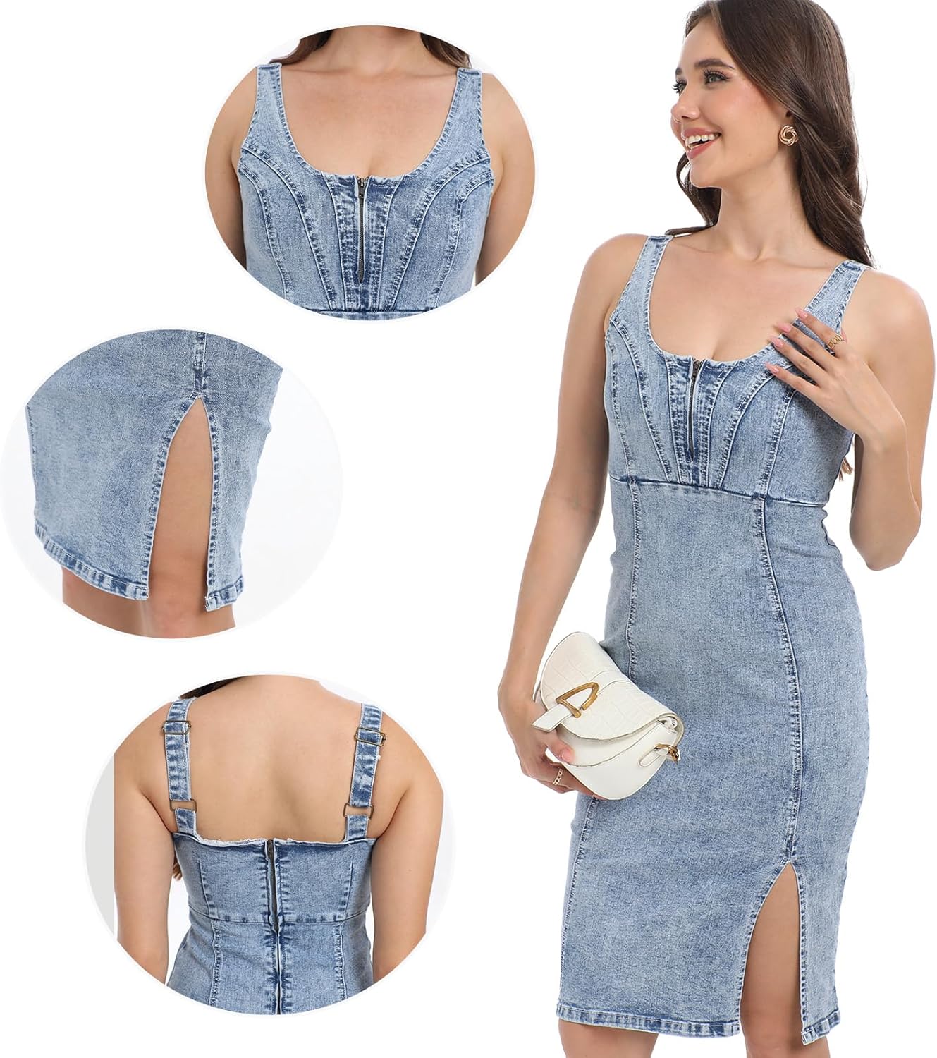 Sleeveless Bodycon Denim Summer Dress for Women with Sexy Slit Mini Jean Dresses - Image 6