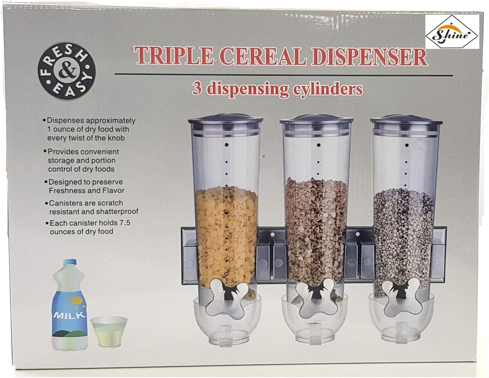 SHINE 3 in 1 Dry Food Triple Cereal Dispenser Machine Oatmeal, nuts BLACK STAND & TOP