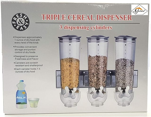 3 in 1 Dry Food Triple Cereal Dispenser Machine Oatmeal, nuts SILVER STAND & TOP
