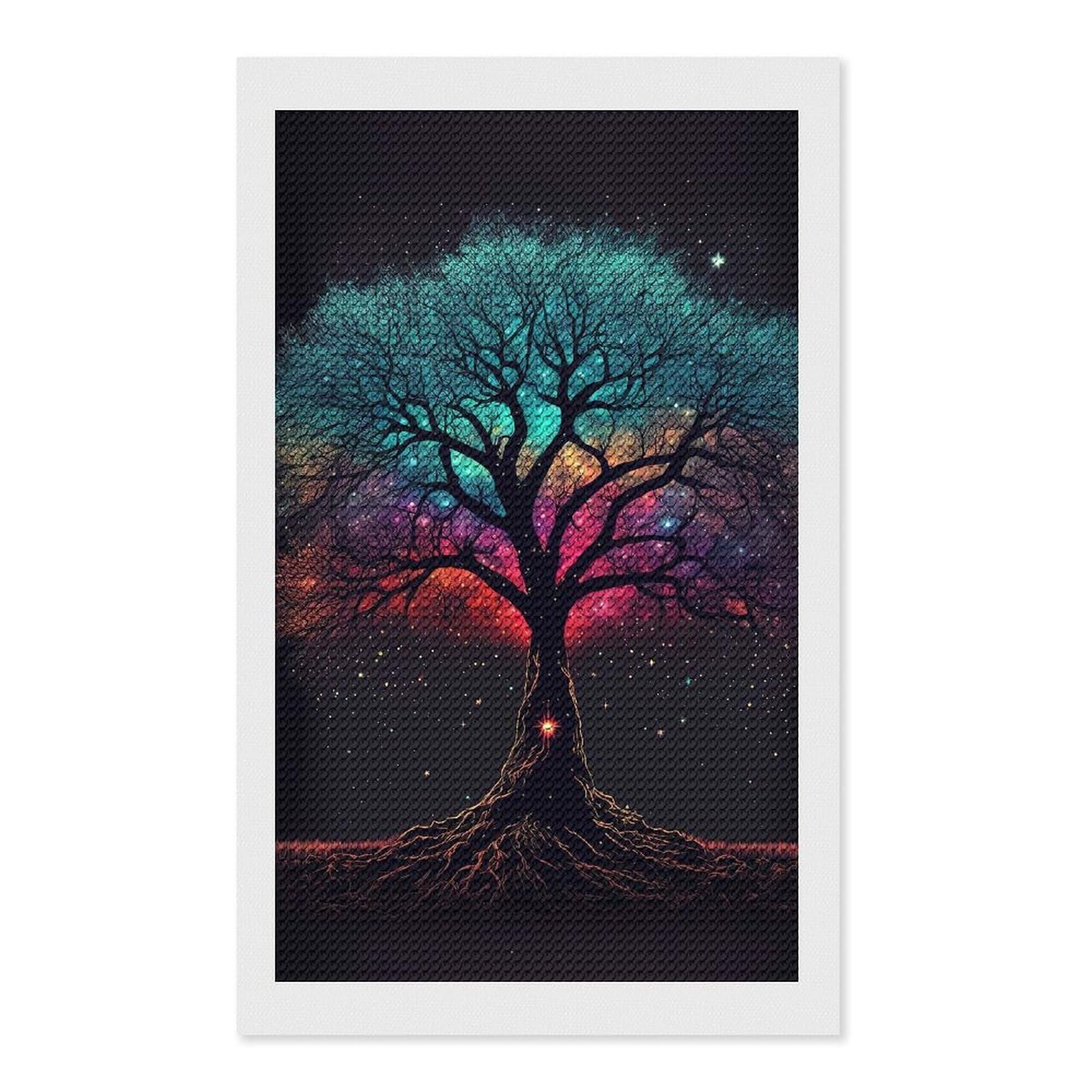 Junmoney Colorful Tree Diamond Painting Canvas Set 12"x20", for Women, Mindful Craft Activity, Cosy Home Accent, Festive Craft Gift