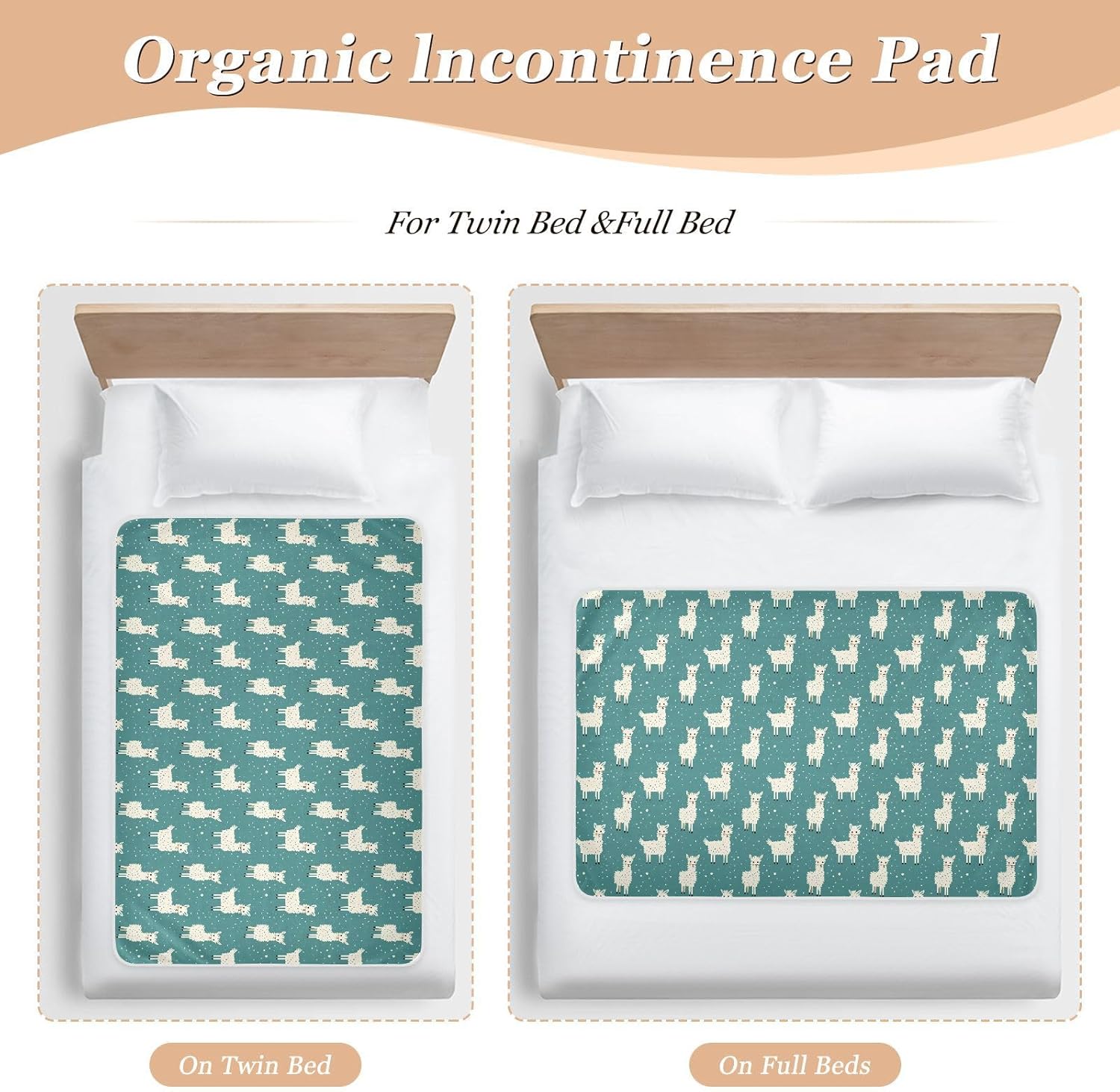 Teal Playful Llama Extra Large Resuable Potty Training Pee Pad Waterproof Washable Potty Training Mattress Pad Breathable Pad Liner for Kids Adults Pets , 52" L x 34" W