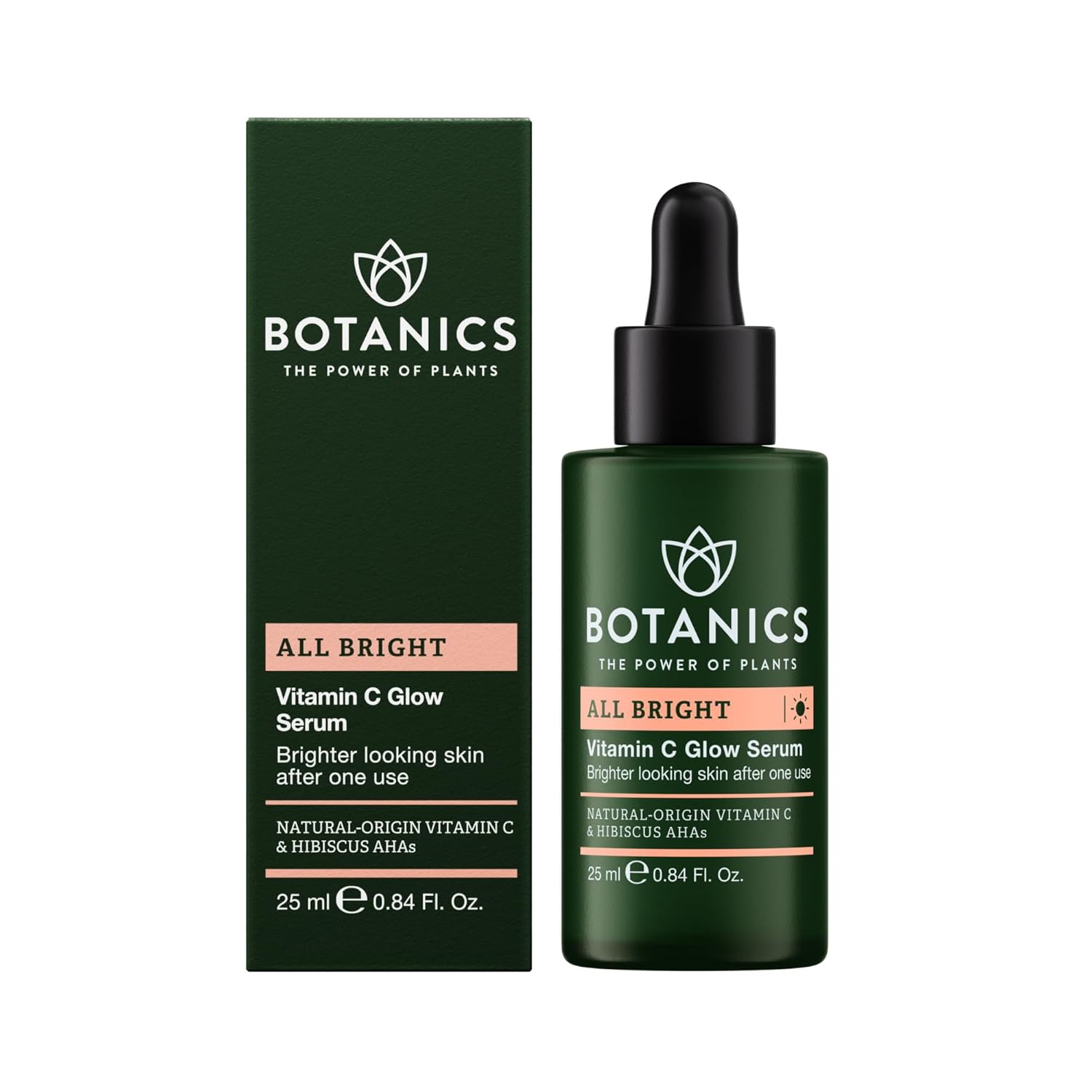 Botanics Vitamin C Face Serum - All Bright Glow Serum with Natural-Origin Vitamin C - Encourage Brighter, More Even-Looking Skin - Vegan & Cruelty-Free Skin Care - Pair with Sunscreen (1 Fl Oz)