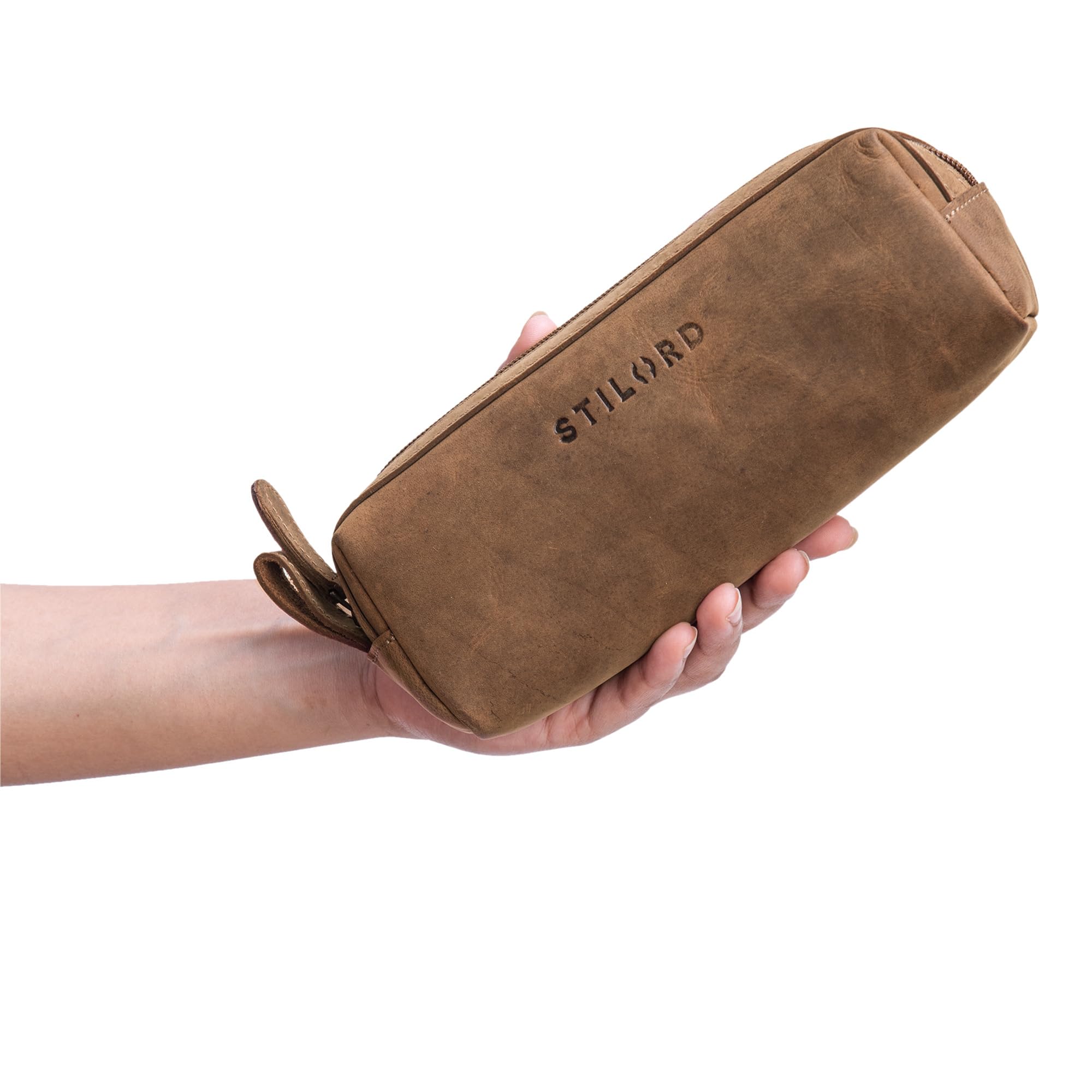 STILORD "Linus" Pencil Case Leather Pen Case Pouch Office University College Women Men Stationary Vintage Leather Colour:tan - Image 2