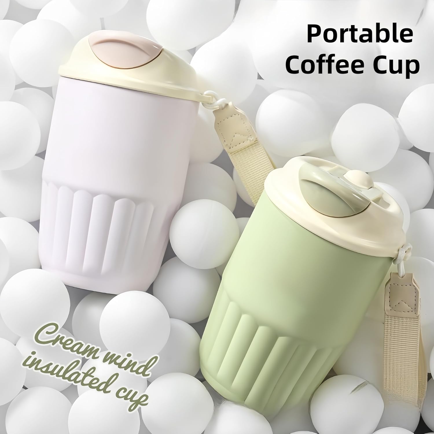 14oz Portable Insulated Coffee Cup with 316 SS Liner: Non-slip Bottom, Built-in Drawstring & Exquisite Design,Cream Wind(Daisy Green/Glacier Blue/Sakura Pink),Perfect for Coffee Lovers (Sakura Pink) - Image 3