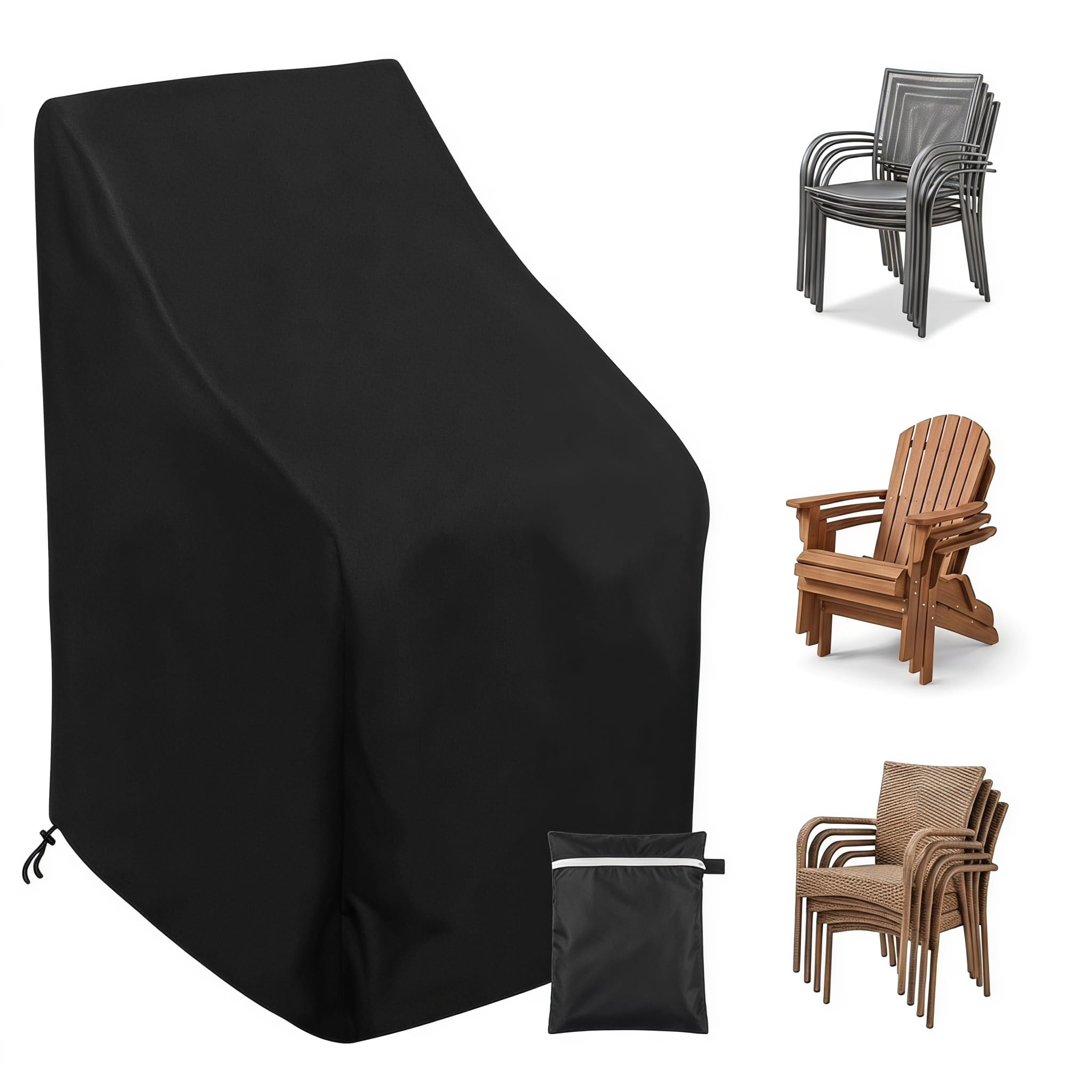 Ricyea Garden Stacking Chair Cover Waterproof 210D Oxford Garden Furniture Covers, Windproof Anti-UV Stackable Outdoor Chairs Covers with Drawstring for Patio, 64x64x70/120cm
