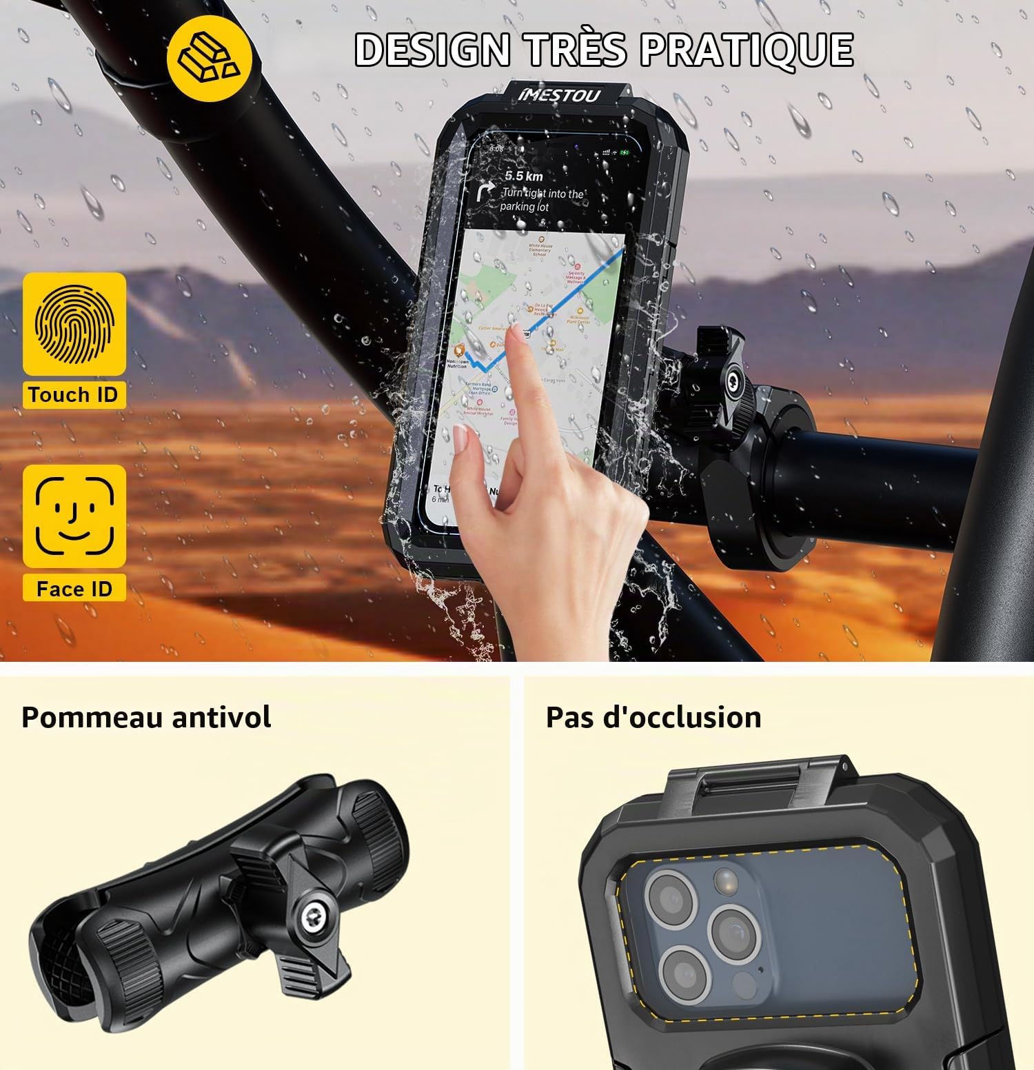 iMESTOU Support de Téléphone étanche pour AVT avec Adaptateur de Fixation pour AVT UTV 1,5''/1,75''/1,85''/2''/2,1'', Convient pour Les Smartphones de 5,5"-6,8"(Taille L)