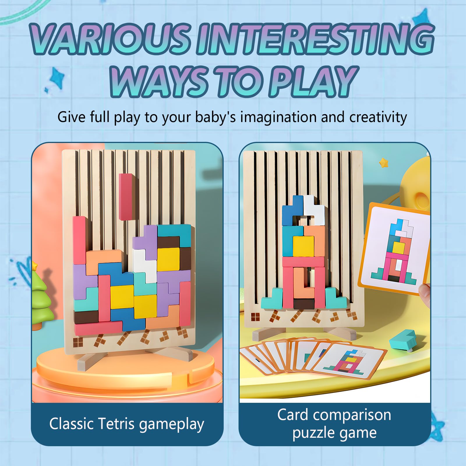 3D di Legno Tetris, Cervello Giocattoli con 41 Colorato Blocchi Geometrici, Intelligenza Jigsaw Rompicapo, Regali Educativi per Bambini,Giochi Montessori Bambini 3 4 5 6 Anni