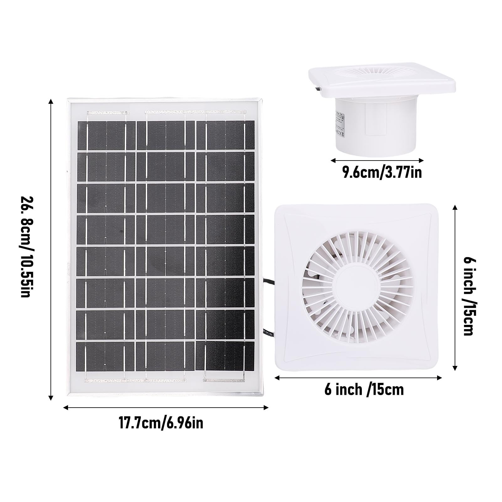 Bewinner Ventilatore di Scarico Ad Energia Solare, Pannello Solare da 6 W e Ventola di Ventilazione da 4 Pollici per Serra, Pollaio, Capannone, Cuccia per Animali Domestici