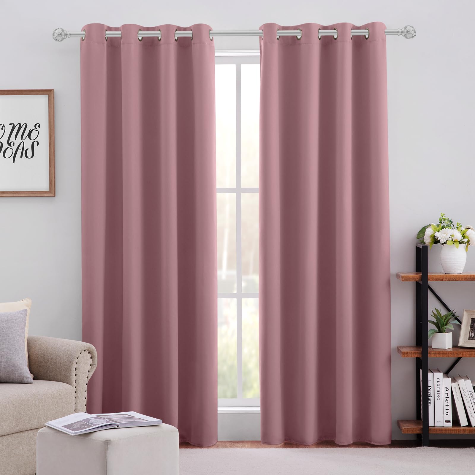 HOMEIDEAS Mauve Blackout Curtains for Bedroom 52 X 84 Inch Length 2 Panels Set Room Darkening Bedroom Curtains, Soundproof Thermal Grommet Window Curtains for Living Room