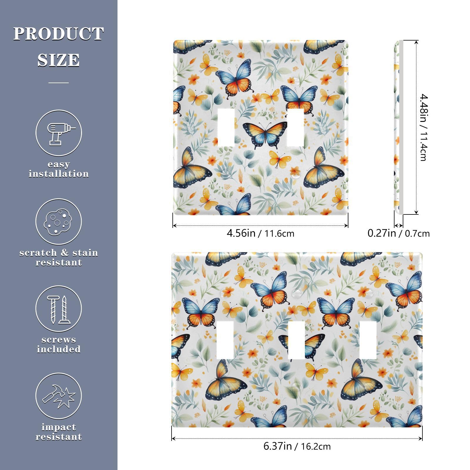 Light Switch Cover Butterfly Rose Floewr Spring Wall Plates for Electrical Outlets 3 Gang 202b3360