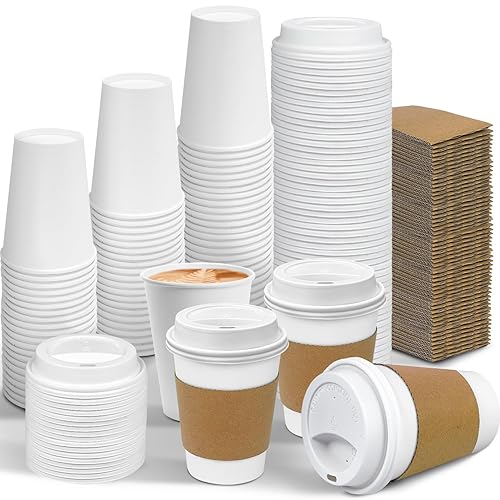 Ginkgo 100 Pack 12 oz Leak-Proof Coffee Cups with Lids