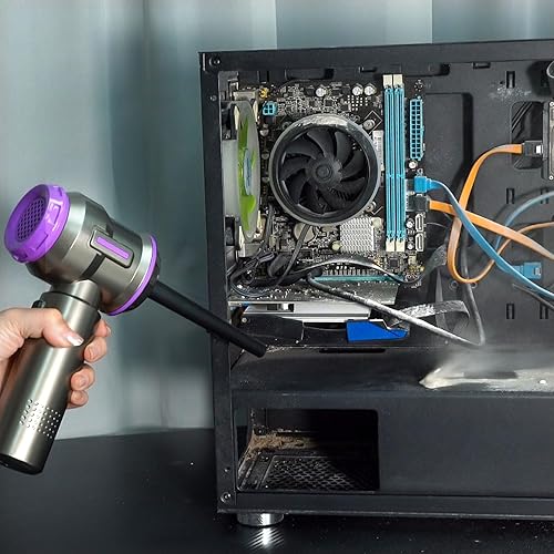 Miniatura 8 de PeroBuno Plumero de aire para PC, aire comprimido de 200000 RPM, mini aspiradora 2 en 1, tiempo de funcionamiento de hasta 35 minutos, soplador de