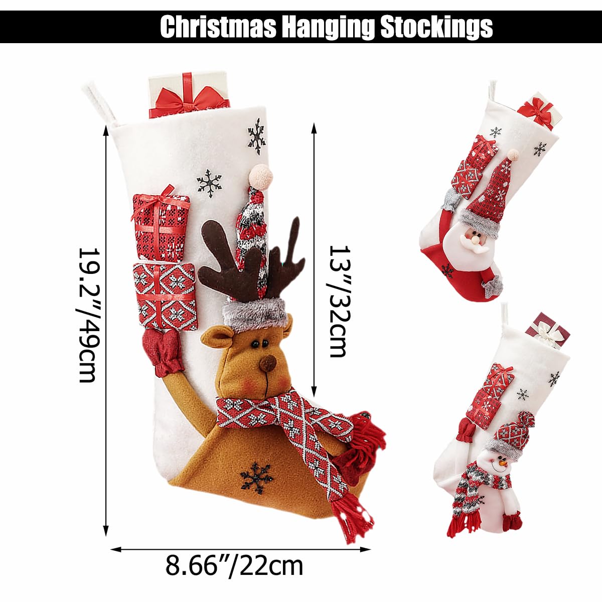 Calzini natalizi da appendere, con Babbo Natale, pupazzo di neve e alce, calze di velluto in peluche per caminetto per decorazioni natalizie da appendere (1 calzino di Babbo Natale) (Babbo Natale con